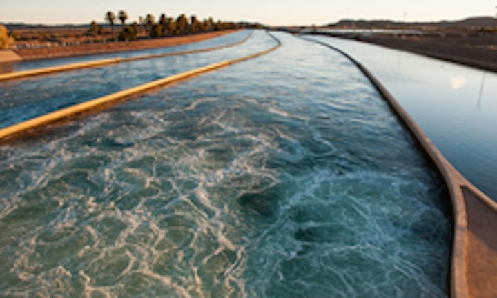 Water running in the All-American Canal in California.