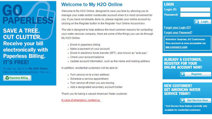 American Water's customer account management site, My Water Online.