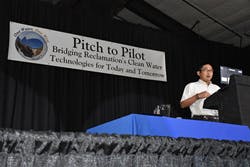 Keisuke Ikehata of Pacific Advanced Civil Engineering, pitches to the public their project Development of Novel Photobiological Process to Improve Water Recovery in Brackish Groundwater Desalination Keisuke Ikehata of Pacific Advanced Civil Engineering, pitches to the public their project Development of Novel Photobiological Process to Improve Water Recovery in Brackish Groundwater Desalination