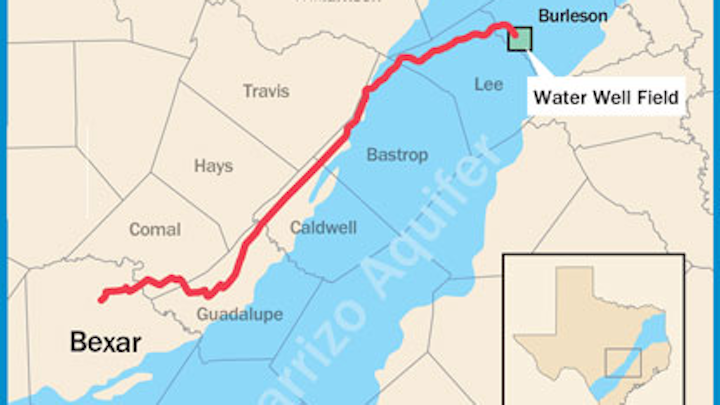 142 Miles of pipeline will transport water from Burleson County to San Antonio. Photo: SAWS
