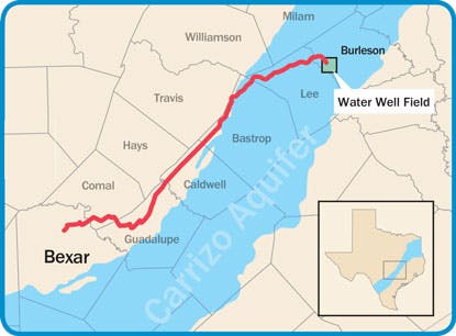 142 Miles of pipeline will transport water from Burleson County to San Antonio. Photo: SAWS