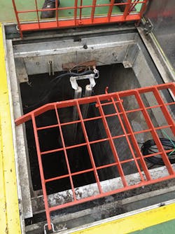 1702wwcas P03 Wetwell Hatch Grating Open With Pump Guide Rails Visible 1702wwcas P03 Wetwell Hatch Grating Open With Pump Guide Rails Visible