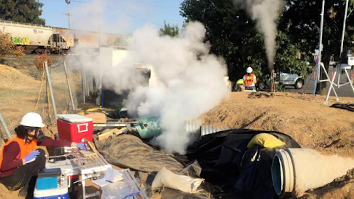 Purdue researchers perform testing during a CIPP installation. Photo: PURDUE UNIVERSITY.