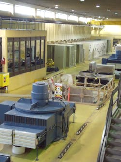 The motors and the control panels are mounted on the upper floor of the three storey pump gallery. The motors and the control panels are mounted on the upper floor of the three storey pump gallery.