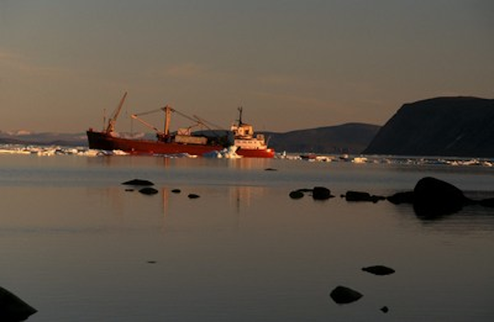 A ship with supplies for the Inuit community of Clyde River (also known as Kangiqtugaapik), Baffin Island, Nunavut, Canada. (c) Peter Ewins / WWF-Canada (CNW Group/WWF-Canada)