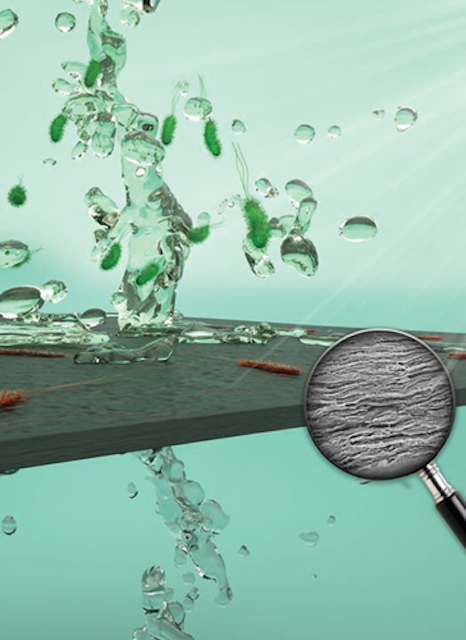 When left out in the sun, the membrane’s reduced graphene oxide flakes generated heat into the surrounding water and bacteria nanocellulose. Photo Courtesy Young-Shin Jun and Srikanth Singamaneni.