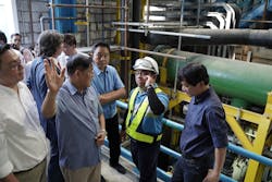 MWSS administrator Velasco and Representatives Biazon, Castelo and Fernando touring the new facility, which is one of the largest membrane-based water treatment facilities in the Philippines. It uses a multi-stage process of Dissolved Air Flotation, Biological Aerated Filter, ultrafiltration, reverse osmosis, and chlorination to treat the lake water and convert it to a product that complies with the Philippine National Standards for Drinking Water (PNSDW) of the Department of Health. MWSS administrator Velasco and Representatives Biazon, Castelo and Fernando touring the new facility, which is one of the largest membrane-based water treatment facilities in the Philippines. It uses a multi-stage process of Dissolved Air Flotation, Biological Aerated Filter, ultrafiltration, reverse osmosis, and chlorination to treat the lake water and convert it to a product that complies with the Philippine National Standards for Drinking Water (PNSDW) of the Department of Health.