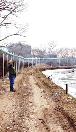 A smoke test being performed at a wastewater lagoon. A smoke test being performed at a wastewater lagoon.