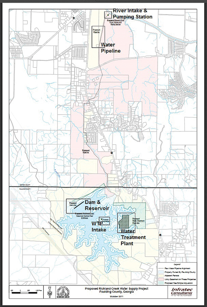 The Richland Creek Reservoir Water Supply Program will take water from the Etowah River to the north and pipe it to a new reservoir before a treatment plant will treat water at an initial rate of 18 million gallons per day.