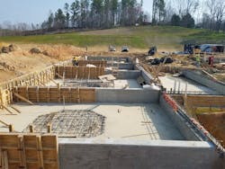 The foundation and walls of the DAF and filtration building were poured with treated concrete to provide integral waterproofing and chemical protection.