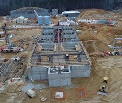 The foundation and walls of the DAF and filtration building were poured with treated concrete to provide integral waterproofing and chemical protection. The foundation and walls of the DAF and filtration building were poured with treated concrete to provide integral waterproofing and chemical protection.