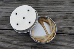 Cotton swabs are soaked in raw sewage and then placed in tins for training purposes. Cotton swabs are soaked in raw sewage and then placed in tins for training purposes.