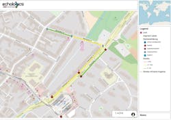 The pipe segments surveyed are color coded in three categories: green (good), yellow (moderate), red (poor). The pipe segments surveyed are color coded in three categories: green (good), yellow (moderate), red (poor).