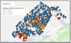 Google Maps graphic showing Enigma3m loggers in situ in Bandar Putra B DMA. Eleven loggers are pinpointed in red, indicating the locations with the highest likelihood of leakage. Google Maps graphic showing Enigma3m loggers in situ in Bandar Putra B DMA. Eleven loggers are pinpointed in red, indicating the locations with the highest likelihood of leakage.