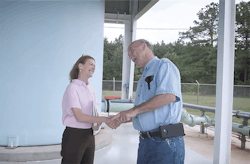 John Neilson, administrator of DeSoto Parish Waterworks, meets with Ellen Gaby, vice president of sales for Ixom Watercare. John Neilson, administrator of DeSoto Parish Waterworks, meets with Ellen Gaby, vice president of sales for Ixom Watercare.