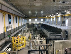 Interior of the Gastonia Water Treatment Plant, depicting the 12 MGD membrane treatment process prior to distribution.