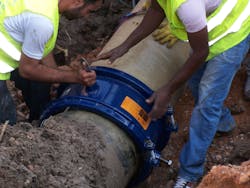 HYMAX coupling being installed. Be sure to keep your inventory stocked with at least two repair products on the shelf for each pipe size to minimize time handling emergencies. HYMAX coupling being installed. Be sure to keep your inventory stocked with at least two repair products on the shelf for each pipe size to minimize time handling emergencies.