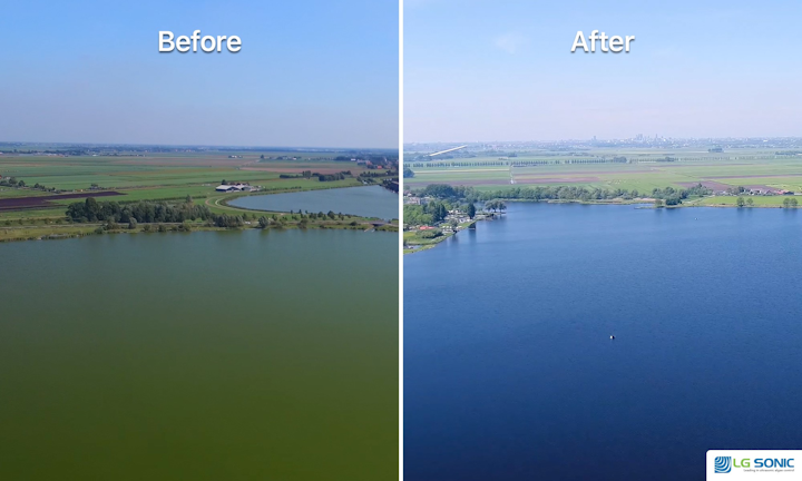 The sound waves developed by LG Sonic target and neutralize the algae, preventing them from growing and evolving to a blooming stage.