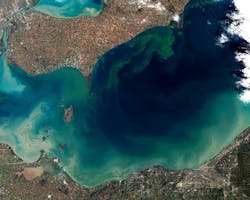 Figure 2. An aerial view of a toxic algae bloom in Lake Erie, 2011. Courtesy: NASA. Figure 2. An aerial view of a toxic algae bloom in Lake Erie, 2011. Courtesy: NASA.