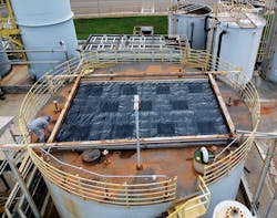 Pockets in the geomembrane material contain replaceable carbon-infused filters. These filters allow water and air to pass through but “trap” the odor causing compounds. Pockets in the geomembrane material contain replaceable carbon-infused filters. These filters allow water and air to pass through but “trap” the odor causing compounds.