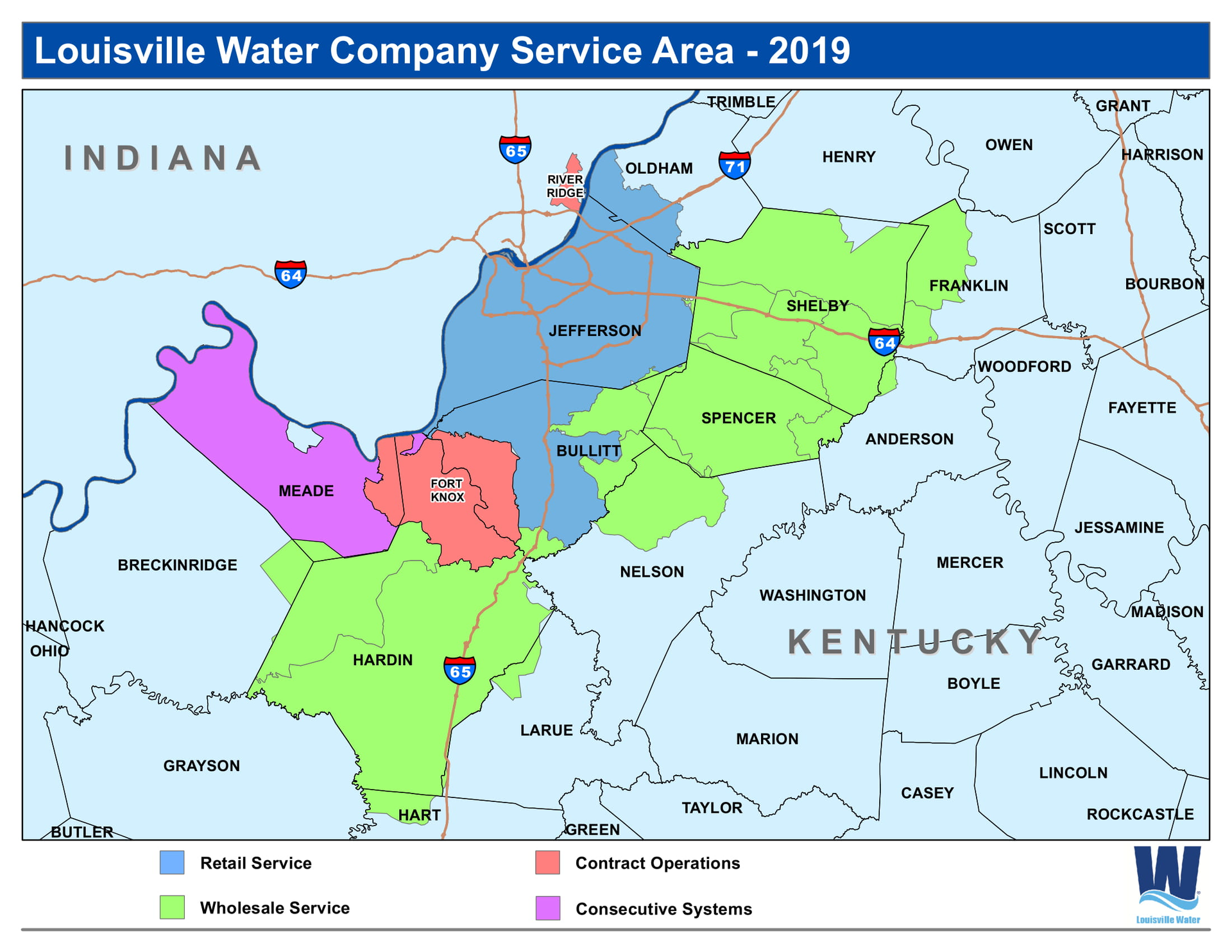 Louisville Water Company service area.