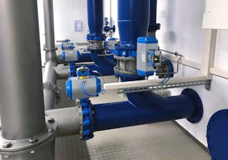 Rotork rack &amp; pinion fluid power actuators at a municipal waterworks plant in Schwebberg, used on butterfly valves to control fluid and distribution of the water below the pump station.