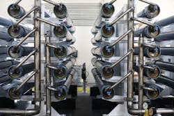 The RO system includes six trains, each equipped with 120 ultrathin spiral-wound FilmTec™ membrane modules. The RO system includes six trains, each equipped with 120 ultrathin spiral-wound FilmTec™ membrane modules.