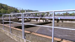 The plant uses a decanter centrifuge to thicken the excess sludge, which allows the plant to extend the time spent in the digesters. The plant uses a decanter centrifuge to thicken the excess sludge, which allows the plant to extend the time spent in the digesters.