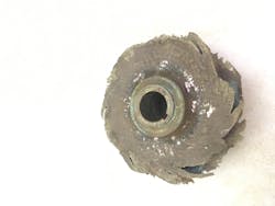 Abrasive wear caused by solids in the water can cause impeller deterioration problems in a pump system. Abrasive wear caused by solids in the water can cause impeller deterioration problems in a pump system.