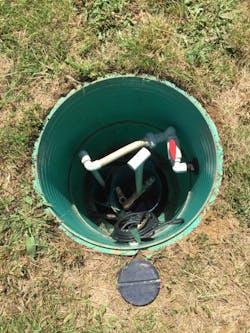 The Orenco high-head effluent pump housed in the pump vault has a life expectancy of over 20 years. The Orenco high-head effluent pump housed in the pump vault has a life expectancy of over 20 years.