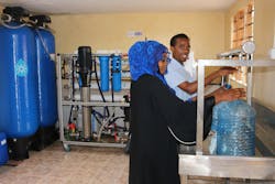 Solar-powered reverse osmosis membrane elements from LANXESS&rsquo; Lewabrane brand are used in the village Burani; Kenya, to turn raw water with a high salt content of 4,800 ppm into potable water.