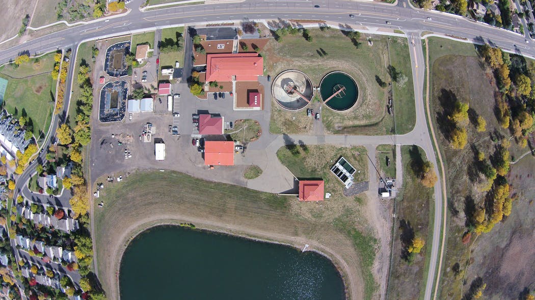 Aerial view of Northglenn Water Treatment Plant and the terminal reservoir.