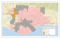Pink polygons represent zones with all meters mapped. Grey area represents unmapped zones. Pink polygons represent zones with all meters mapped. Grey area represents unmapped zones.