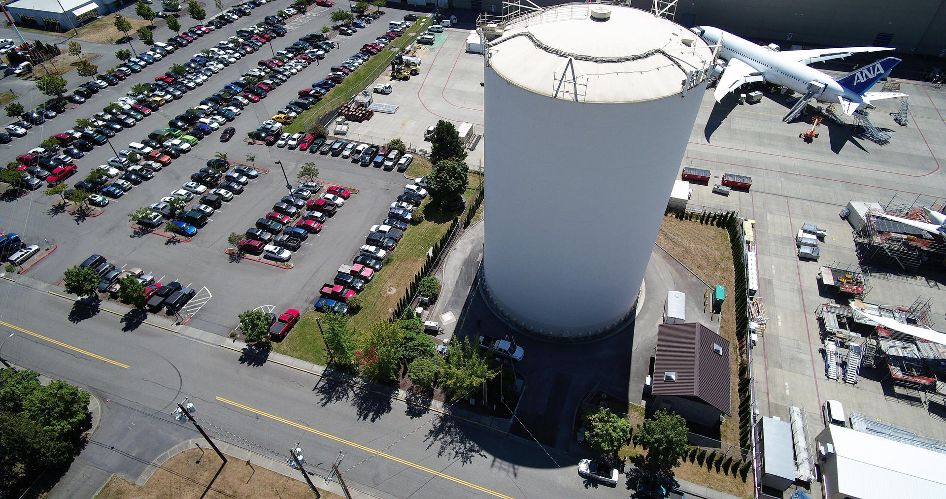 HCI Industrial & Marine Coatings Inc. fully restored the 50,000-square-foot interior and exterior of this 4.5-million-gallon water tank in record time at Paine Field in Everett, Wash.