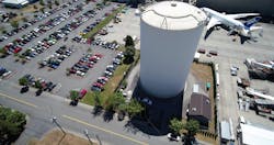 HCI Industrial &amp; Marine Coatings Inc. fully restored the 50,000-square-foot interior and exterior of this 4.5-million-gallon water tank in record time at Paine Field in Everett, Wash.