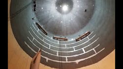 From swing stage scaffolding, HCI crewmembers applied a stripe coat of SherPlate PW Epoxy on all weld seams to ensure complete coverage prior to spraying a single topcoat of the product. From swing stage scaffolding, HCI crewmembers applied a stripe coat of SherPlate PW Epoxy on all weld seams to ensure complete coverage prior to spraying a single topcoat of the product.