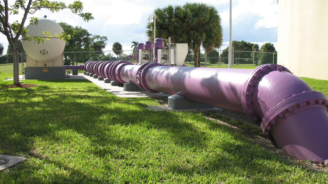 Purple pipe coming from OASIS reuse plant in Pompano Beach, Fla.