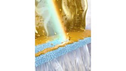 An artist's rendition of light-induced self-cleaning of a fouled membrane. An artist's rendition of light-induced self-cleaning of a fouled membrane.