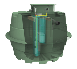 The Prelos ProcessorTM includes a patented “meander” design for superior solids settling, along with a patent-pending, passively self-cleaning pump vault and a lightweight, low-horsepower effluent pump. The Prelos ProcessorTM includes a patented “meander” design for superior solids settling, along with a patent-pending, passively self-cleaning pump vault and a lightweight, low-horsepower effluent pump.