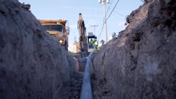 Pressure sewer systems require mains to be buried just below the frost line. In warm climates, burial depths may be approximately 30 inches depending on local codes. Pressure sewer systems require mains to be buried just below the frost line. In warm climates, burial depths may be approximately 30 inches depending on local codes.