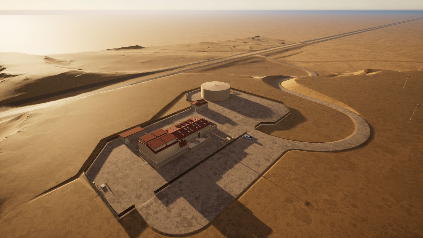 Computer generated rendition of Tooh Haltsooi Pumping Plant (Pumping Plant #4) looking towards the northwest.