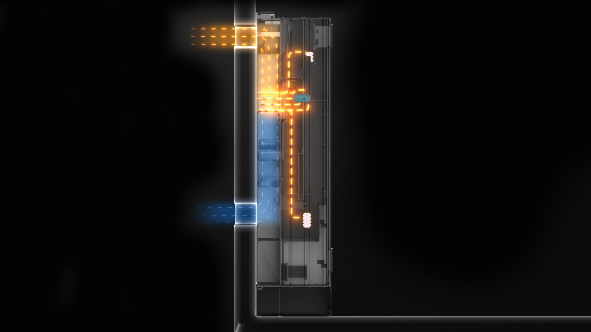 Simulation of back channel cooling bringing outside air in to cool the drive then exhausting warm air back out the building.