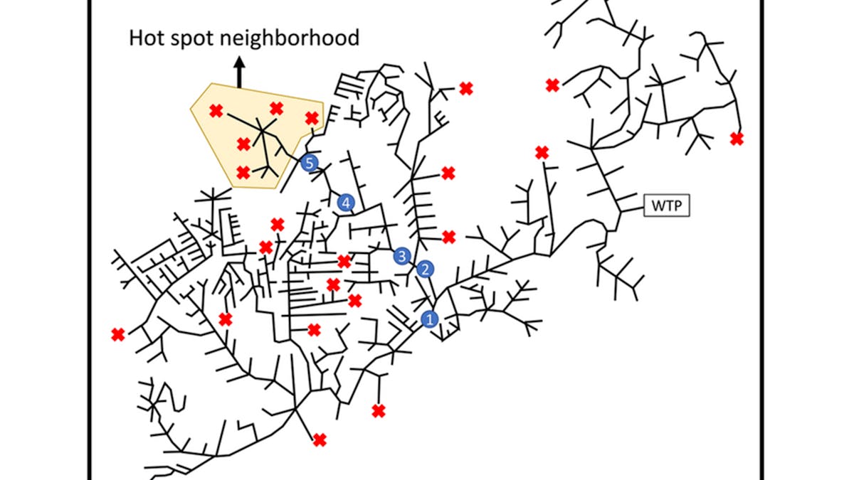 A &apos;tree network&apos; of sewage pipelines can be accessed via many maintenance holes (typically about 300 feet apart). A new algorithm can dynamically and adaptively select which maintenance holes in a community to test for evidence of SARS-CoV-2 to lead to areas of outbreak, in this case finding a &ldquo;hot spot neighborhood&rdquo; of infections.