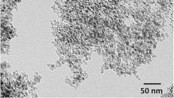 Microscopic nanodiamonds clump together when placed in water (shown above), but dissociate when in ethyl acetate to clean hot wastewater.