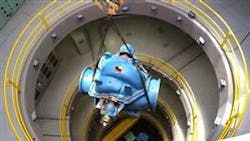 One of the refurbished pumps ready to be shipped back to the San Rafael Pumping Station. One of the refurbished pumps ready to be shipped back to the San Rafael Pumping Station.