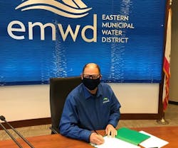EMWD’s Board Vice President, Director Phil Paule, formalizes partnership with Western to support a commitment to remedy and protect groundwater resources. EMWD’s Board Vice President, Director Phil Paule, formalizes partnership with Western to support a commitment to remedy and protect groundwater resources.
