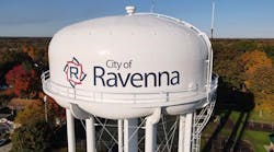The City of Ravenna, Ohio water tower with a Master Meter Allegro AMI antenna.