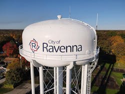 The City of Ravenna, Ohio water tower with a Master Meter Allegro AMI antenna.