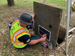 An Olea Edge Analytics technician completes a solar panel installation. An Olea Edge Analytics technician completes a solar panel installation.