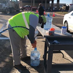 The team at the City of Arlington set up water filling stations for individuals who had their water shut off due to ruptured service lines as frozen pipes began to thaw. The team at the City of Arlington set up water filling stations for individuals who had their water shut off due to ruptured service lines as frozen pipes began to thaw.